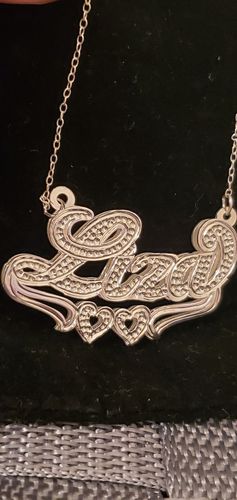 Customer photo review of Double Plated Heart Name Necklace with Link Chain