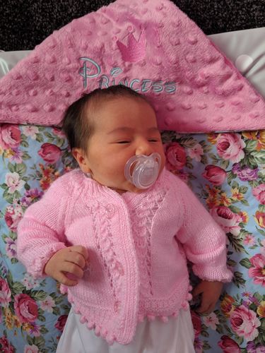 Customer photo review of Personalised Cerise Pink Dimple And Vintage Floral Car Seat Swaddle Blanket