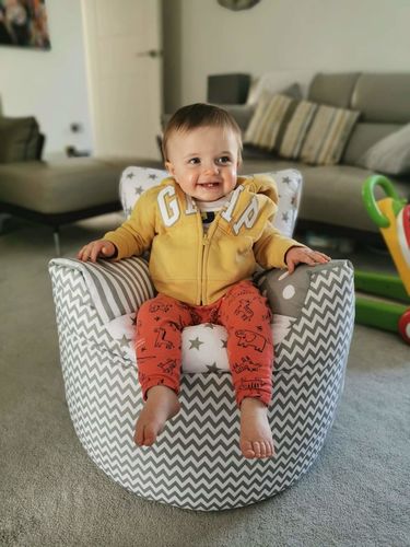 Customer photo review of Personalised Grey Patchwork Bean Bag Chair