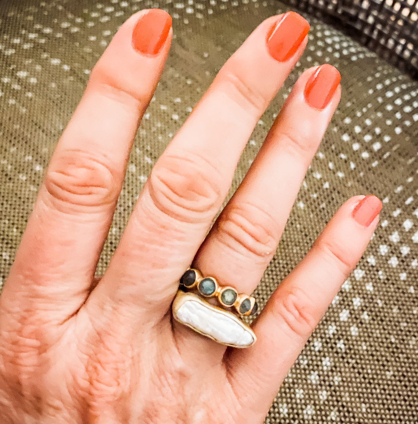 Customer photo review of PEARL BAR RING - GOLD