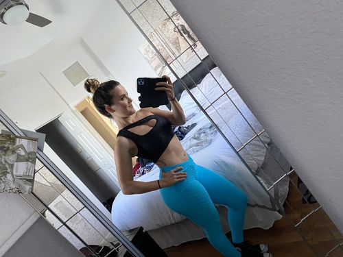 Customer photo review of Brazilian Sports Bra - Textured Cross Over Shiny Black