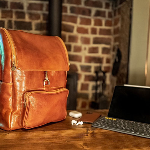 Customer photo review of One The Rise Leather Backpack