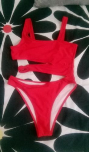 Customer photo review of Spaghetti Strap Solid Cutout One Piece Swimwear