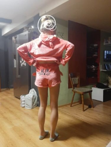 Customer photo review of Fluffy Hooded Coat & Short Sets