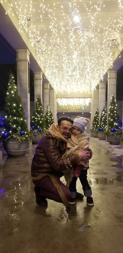 Customer photo review of Phan's Distressed Brown Aviator bomber shearling jacket with a waist belt