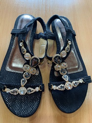 Customer photo review of Lazzy Women Retro Boho Rhinestone Beaded Snake-print Sandals