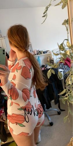 Customer photo review of Low Cut Long Sleeve Print Lounge Romper