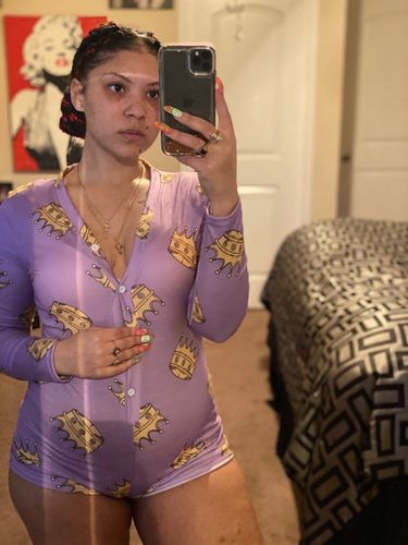 Customer photo review of Low Cut Long Sleeve Print Lounge Romper