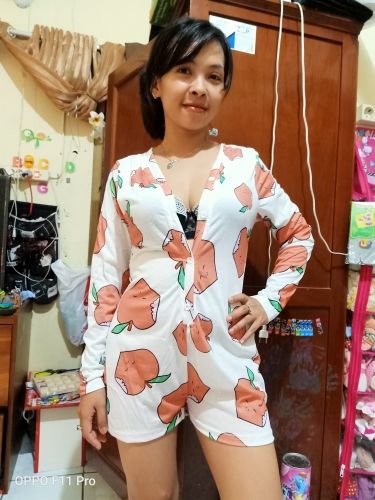 Customer photo review of Low Cut Long Sleeve Print Lounge Romper