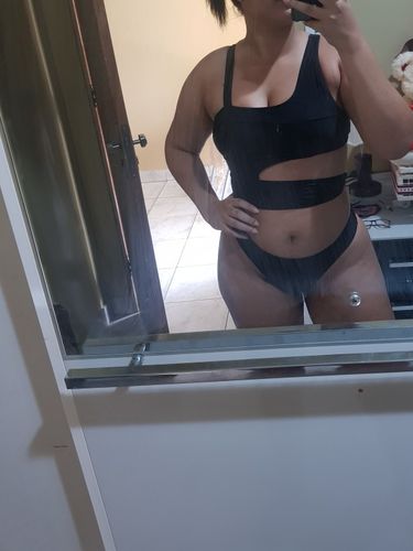 Customer photo review of Spaghetti Strap Solid Cutout One Piece Swimwear