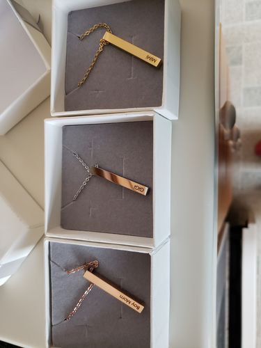 Customer photo review of Engraved 3D Bar Necklace