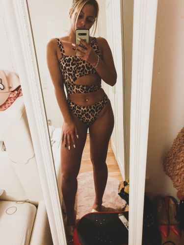 Customer photo review of Spaghetti Strap Solid Cutout One Piece Swimwear