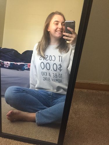 Customer photo review of It Costs $0.00 To Be A Kind Human Being -- Sweatshirt