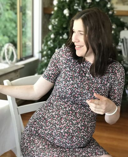 Customer photo review of Luella Print Maternity & Nursing Dress in Black Cherry