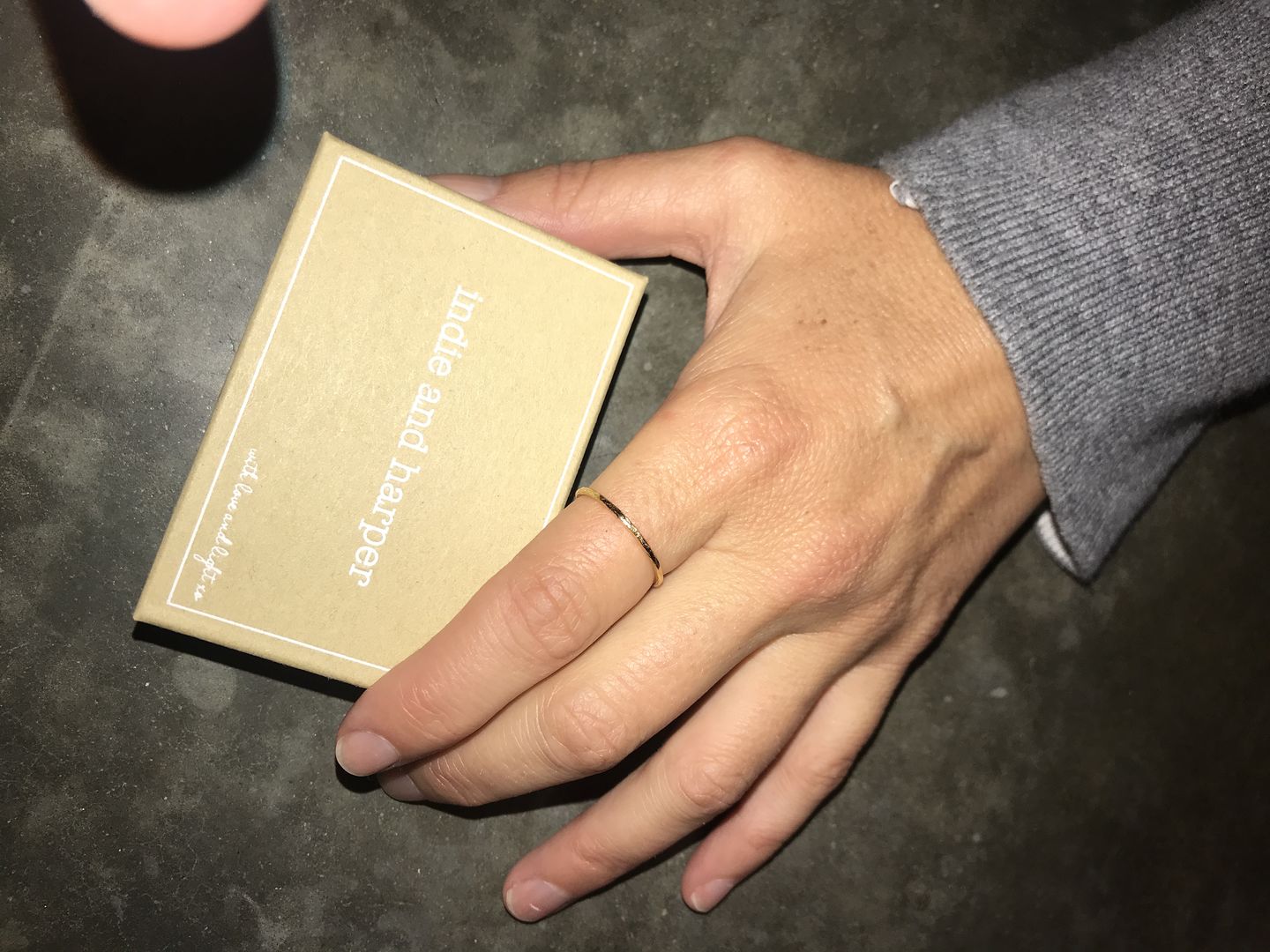 Customer photo review of Thin Gold Stacker Ring