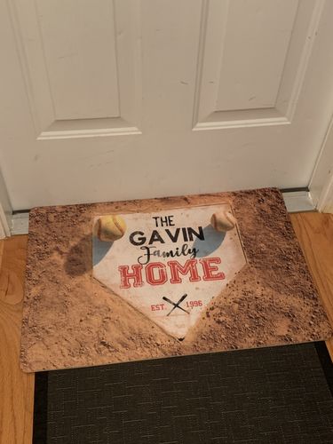 Customer photo review of Personalized Home Plate Welcome Mat