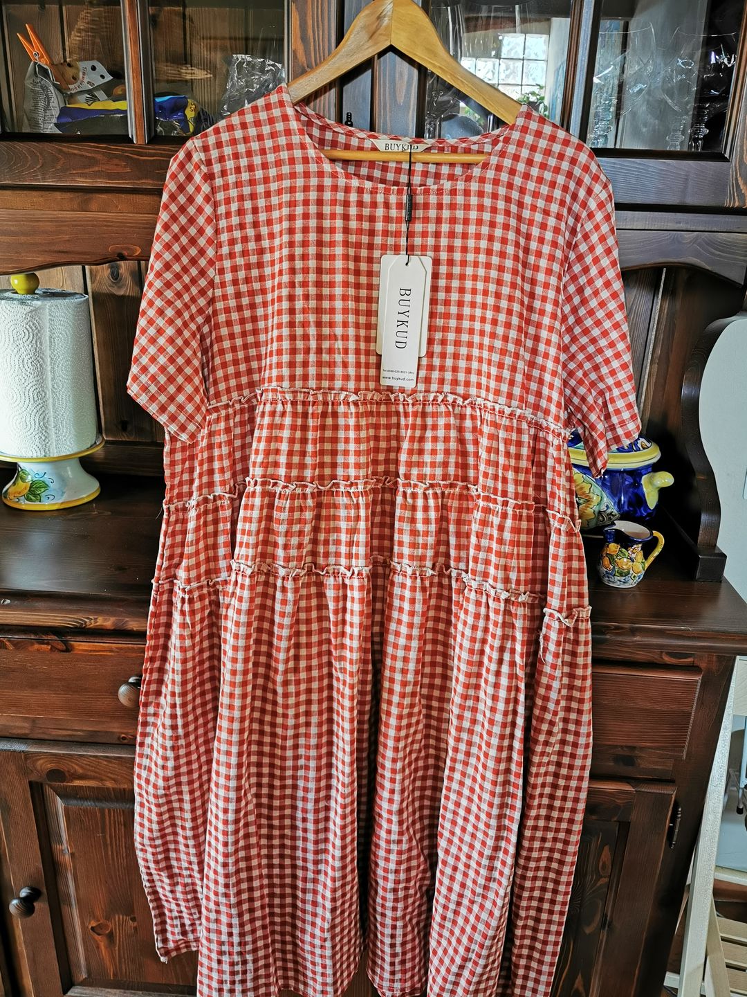 Customer photo review of Plus Size - 100%Cotton Short Sleeve Plaid Dress