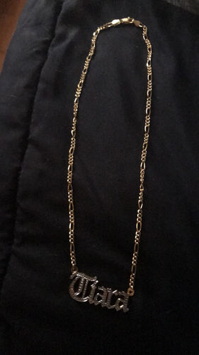 Customer photo review of Double Plated Gothic Angelina Style Name Necklace