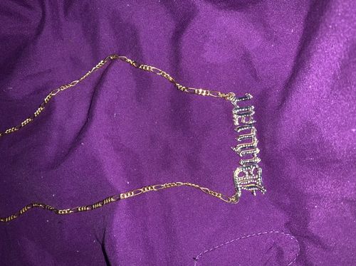 Customer photo review of Double Plated Gothic Angelina Style Name Necklace