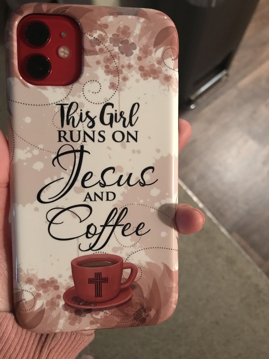 Customer photo review of This girl runs on Jesus and coffee phone case | Christian phone cases