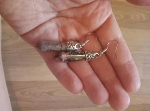 Customer photo review of Hexagonal Harmony Earrings