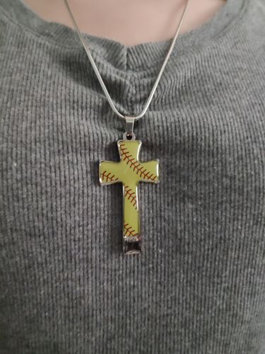 Customer photo review of Customized Premium Softball Cross Necklace