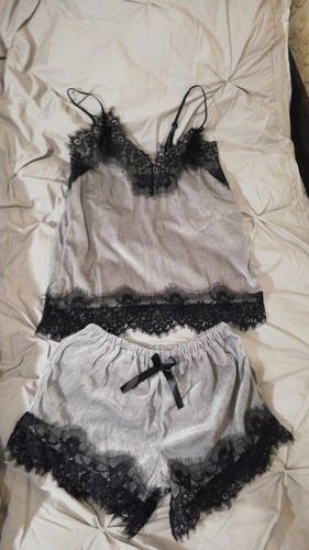 Customer photo review of V-neck Lace Trim Cami Sets
