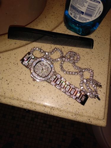 Customer photo review of White Gold Finish Lab Made 360 Iced Out Chain