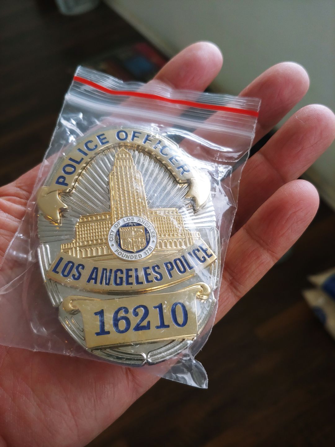 Customer photo review of LAPD Los Angeles Police Officer Badge Solid Copper Replica Movie Props With Number 16210