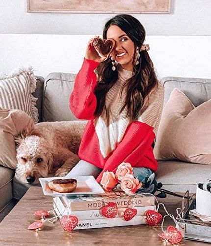 Customer photo review of Beriful Comfy Loose Stitching Sweater(2 Colors)