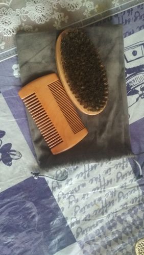 Customer photo review of Beard Grooming Kit – Boar Bristle Brush & Wooden Combs