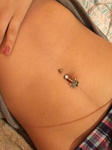 Customer photo review of Pot Leaf Dangle Belly Button Ring