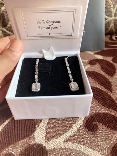 Customer photo review of Silver Baguette Drop Earring