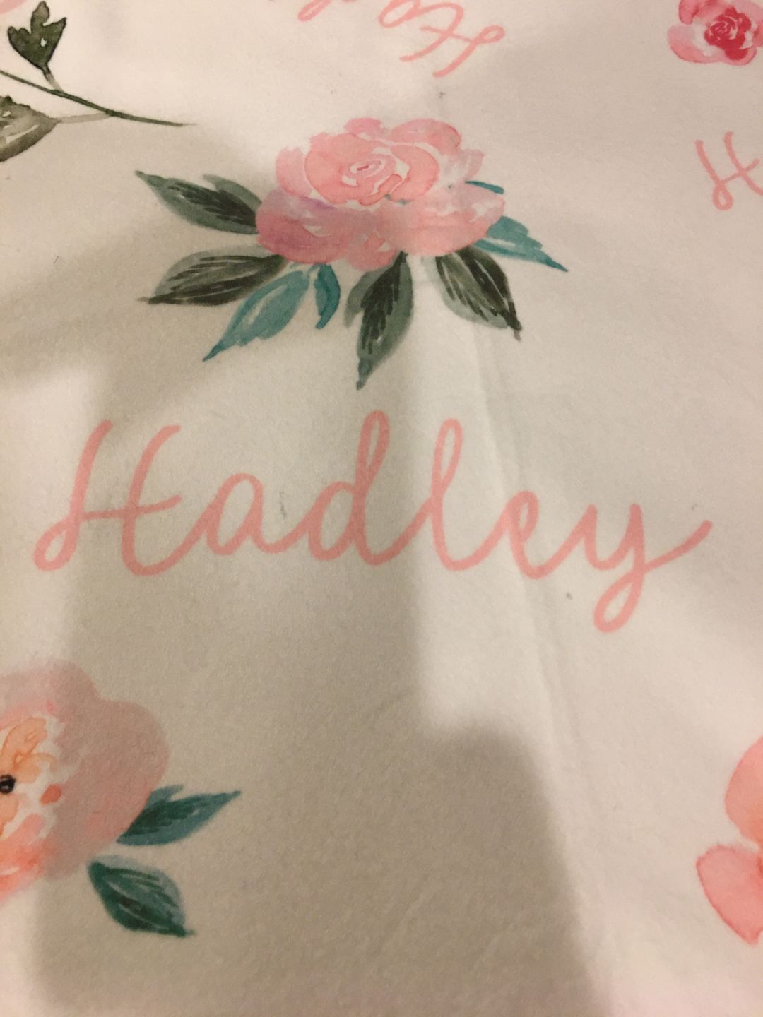Customer photo review of Personalized Baby Girl Name Blanket, Light coral and pink floral