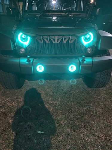 Customer photo review of Shark Grille & RGB Halo Headlights & RGB Halo Fog Lights Combo for Jeep Wrangler JK