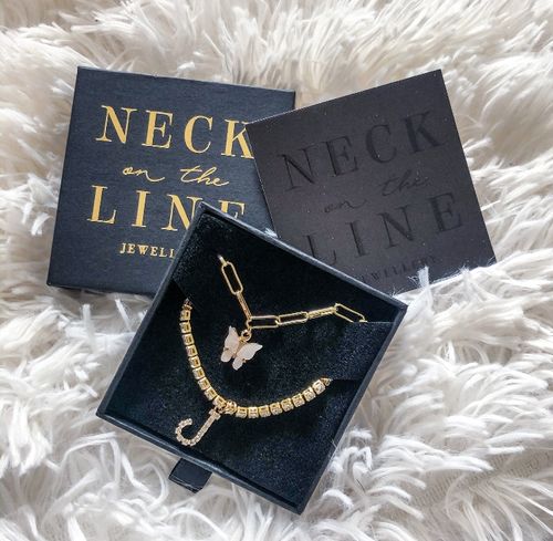 Customer photo review of Gold filled Diamanté initial necklace