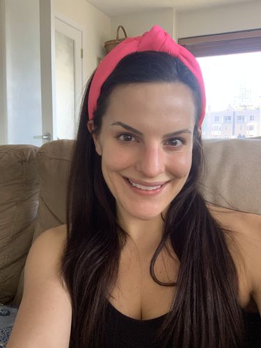 Customer photo review of BRIGHT PINK SILK HEADBAND