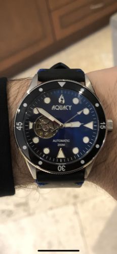 Customer photo review of Aquacy Hei Matau Cave Diver Open Heart Men's Automatic 200M Vintage Blue Black Dive Watch CD.38.BLB.B.L