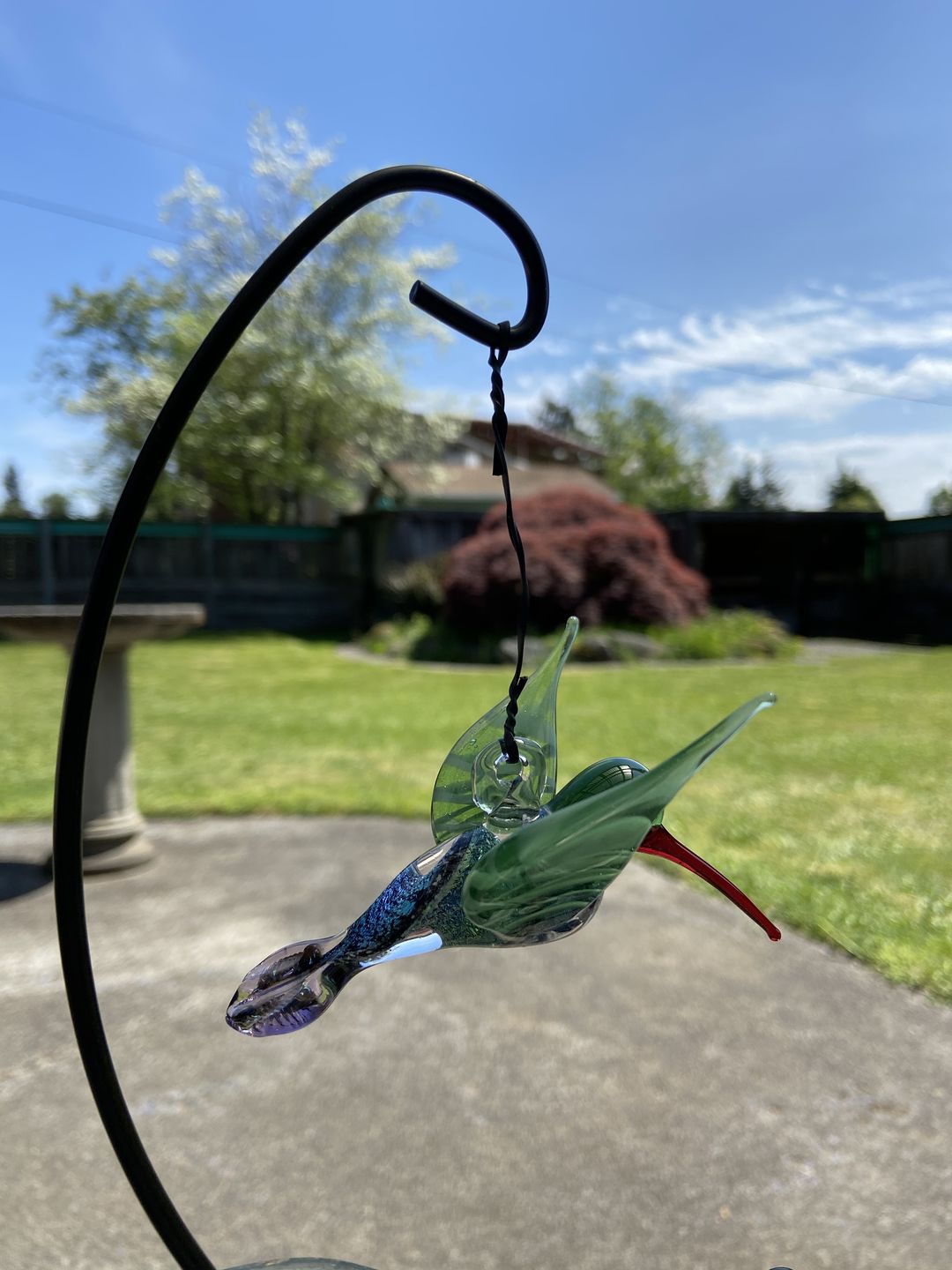 Customer photo review of Dichroic Twist Glass Hummingbird with Infused Ash