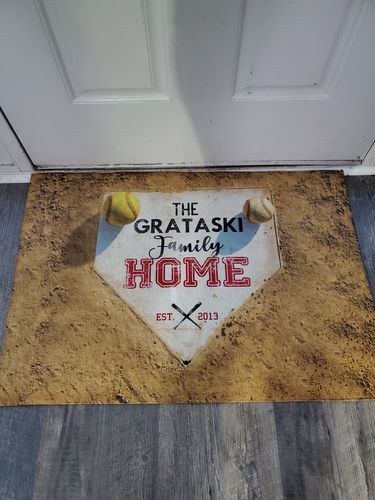 Customer photo review of Personalized Home Plate Welcome Mat