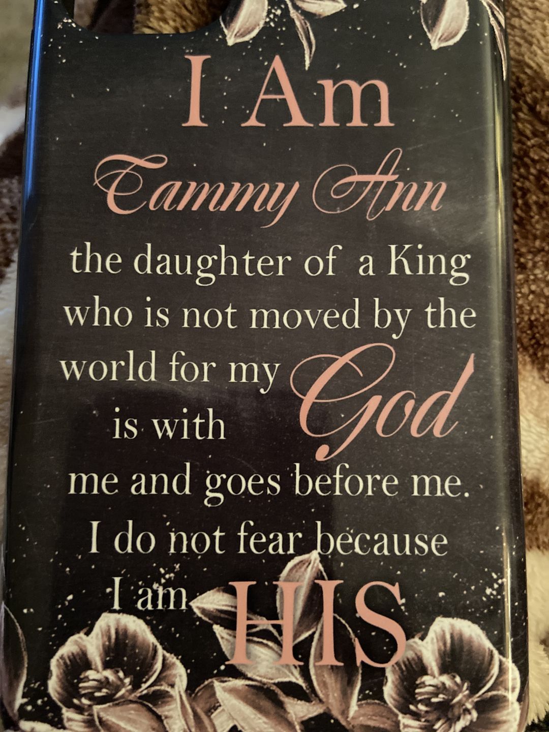 Customer photo review of I am the daughter of a King personalized name iPhone case | Christian gifts