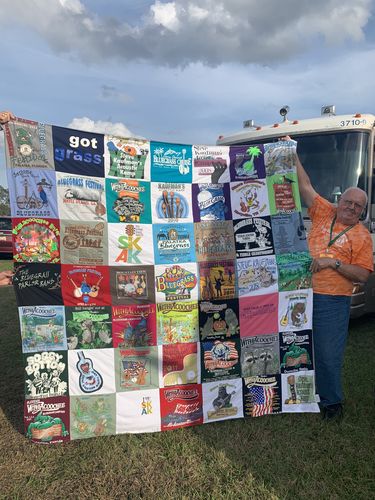 T-shirt quilt with bluegrass music, fishing themes by Sherwood from FL