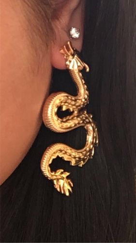 Customer photo review of Dragon Gold Metal Earrings