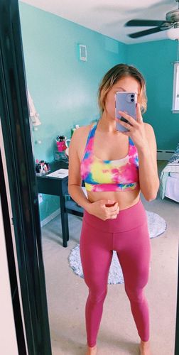Customer photo review of T-Back Net Insert Gym to Swim Sports Bra - Tie Dye