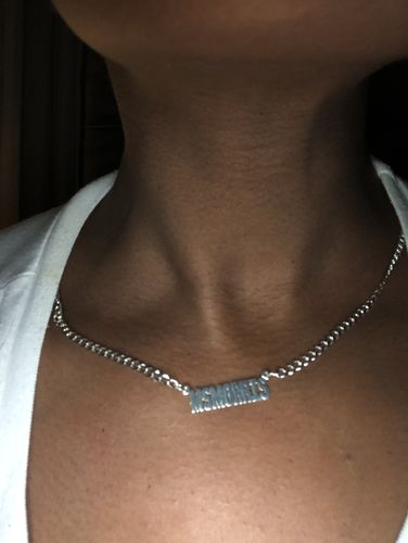 Customer photo review of Block Mini Name Necklace with Cuban Chain