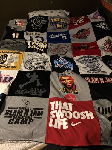 T-shirt quilt with basketball, sports themes by Joann from CA