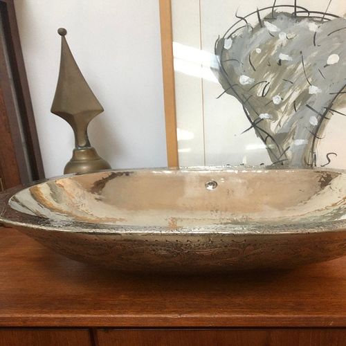 Customer photo review of Hammered Brass Sink, Bowl Dropped In Powder Room Sink