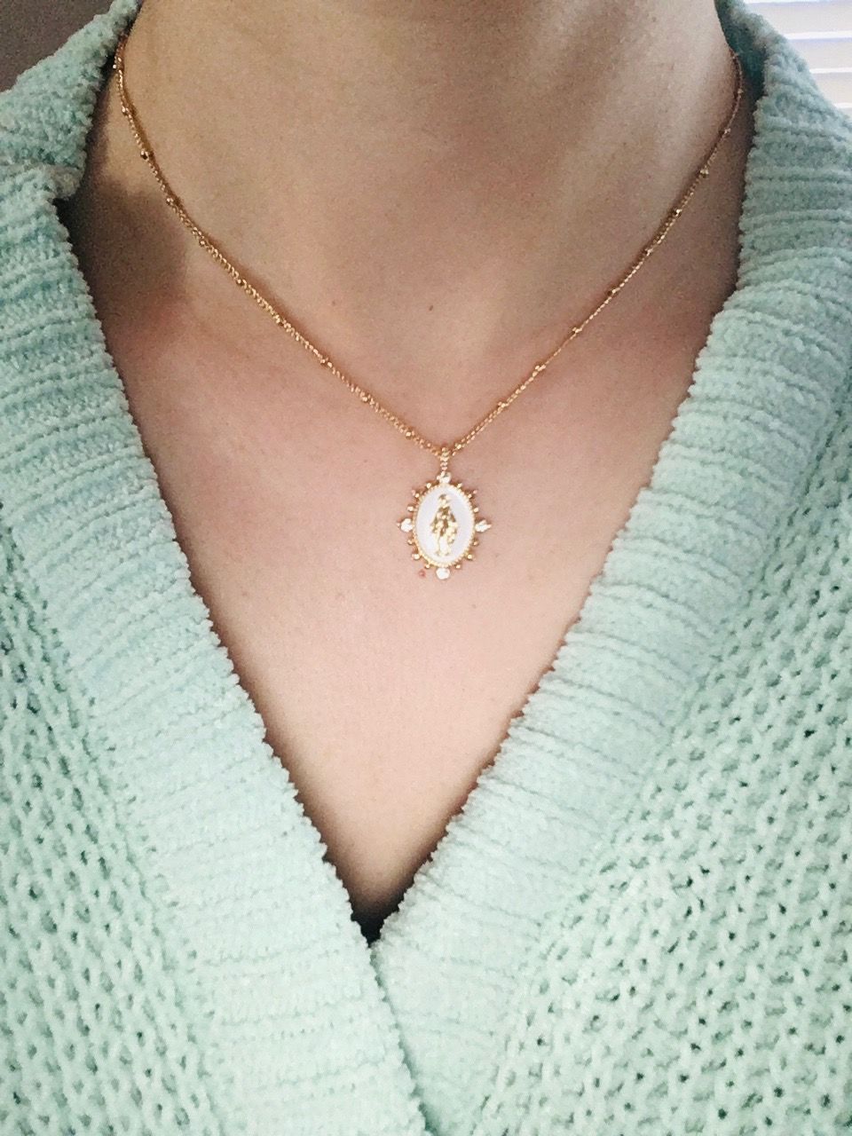 Customer photo review of Lady Lourdes Pendant in White