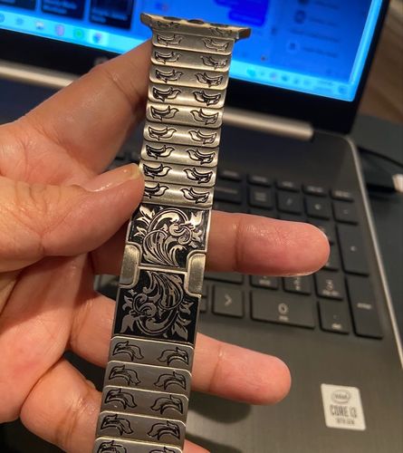 Customer photo review of Custom hand engraved stainless steel apple watch band