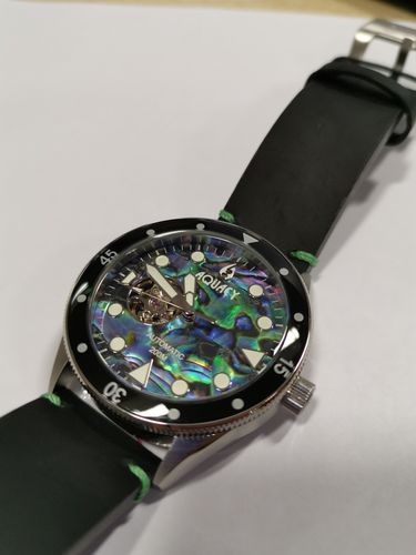 Customer photo review of Aquacy Hei Matau Cave Diver Open Heart Men's Automatic 200M Abalone Dive Watch CD.38.AB.B.L
